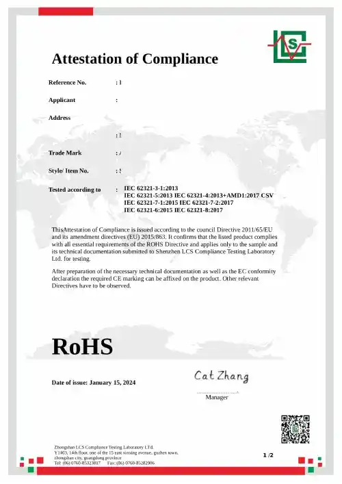 RoHS Compliance Certificate