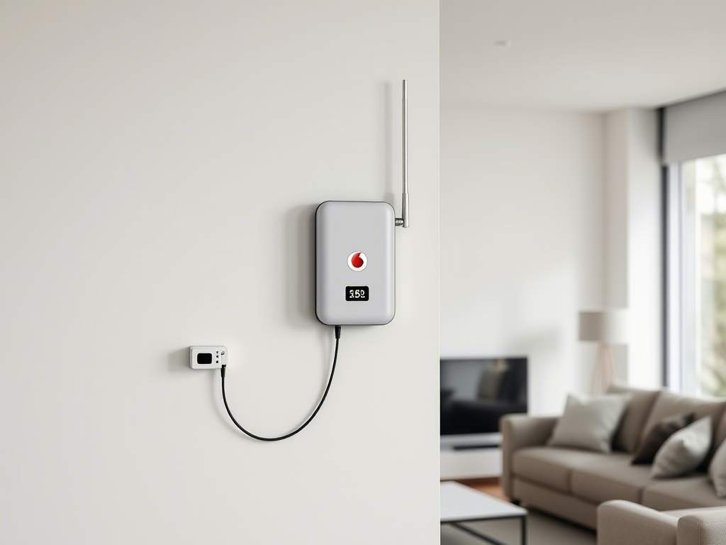 A vodafone signal amplifier mounted on the wall inside a house in NZ