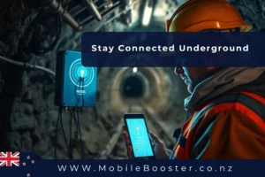 An underground space with modern lighting and infrastructure, demonstrating the use of mobile signal boosters for improved connectivity in areas with limited reception.