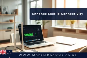 A home office setup with a laptop and desk, highlighting the need for mobile signal boosters for home office to improve connectivity and eliminate frustration.